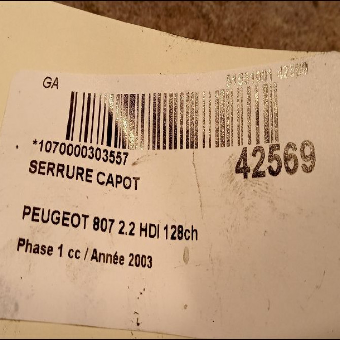 Serrure capot occasion PEUGEOT 807 Phase 1 06-2002->12-2014 2.2 HDI 128ch 7934C2 3