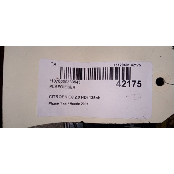 Plafonnier occasion CITROEN C8 Phase 1 06-2002->... 2.0 HDi 138ch 6362P9 3