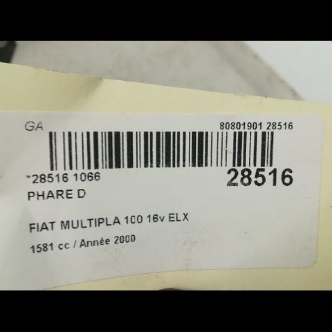 Phare droit occasion FIAT MULTIPLA Phase 1 01-1999->09-2004 46512540 4