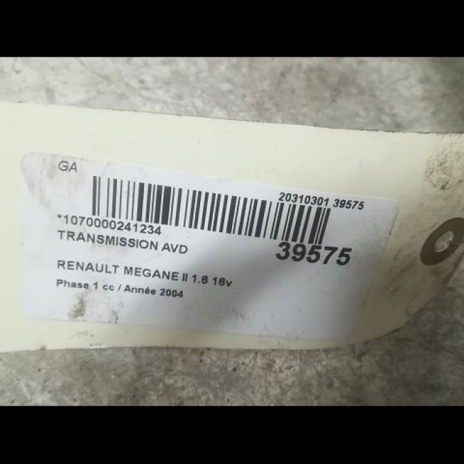 Transmission avant droite occasion RENAULT MEGANE II Phase 1 09-2003->12-2005 1.6 16v 8200613827 5