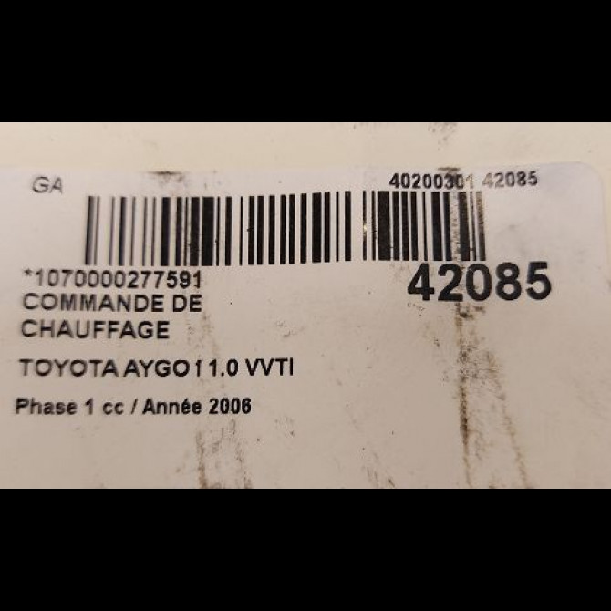 Commande de chauffage occasion TOYOTA AYGO I Phase 1 06-2005->11-2009 1.0 VVTI 559010H010 3