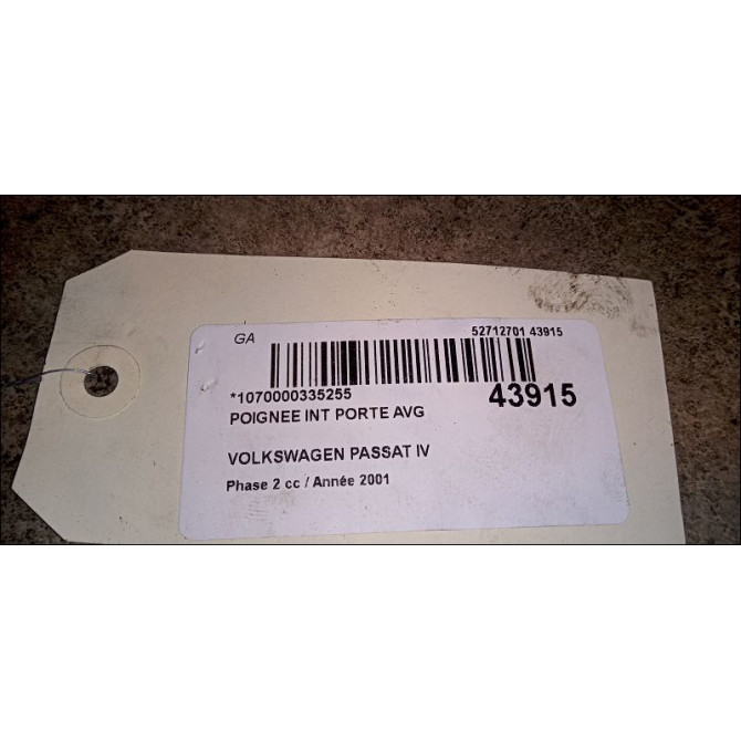 Poignee int porte avg occasion VOLKSWAGEN PASSAT IV Phase 2 10-2000->03-2005 1.9 TDI 130ch 3B1837113LB41 2