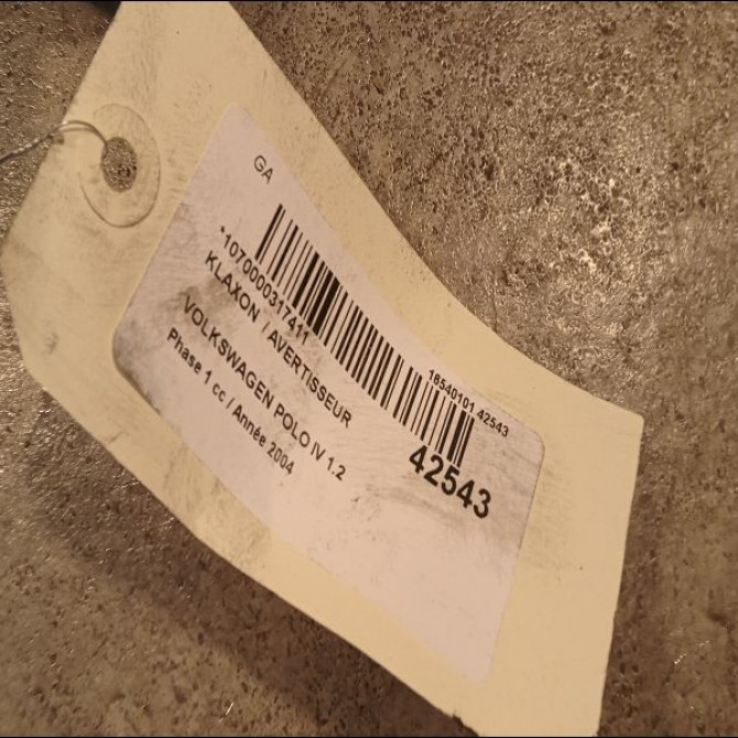 Klaxon  / avertisseur occasion VOLKSWAGEN POLO IV Phase 1 01-2002->05-2005 1.2 55ch 3