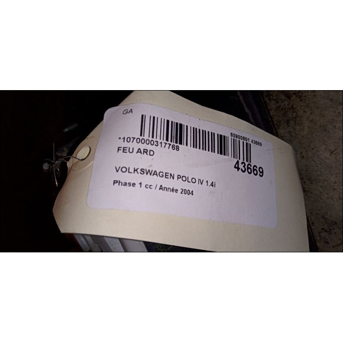 Feu arrière droit occasion VOLKSWAGEN POLO IV Phase 1 01-2002->05-2005 1.4i 75ch 6Q6945096Q 3