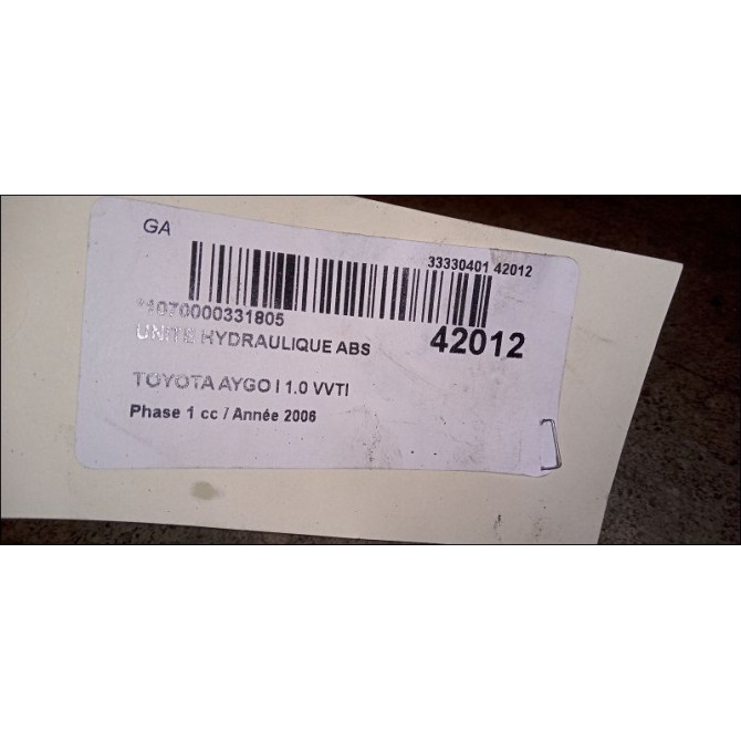 Unité hydraulique ABS occasion TOYOTA AYGO I Phase 1 06-2005->11-2009 1.0 VVTI 440500H010 2