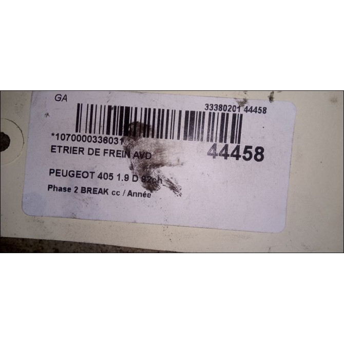 Etrier de frein avant droit occasion PEUGEOT 405 Phase 1 04-1995->04-1999 1.9 D 92ch 441020 2