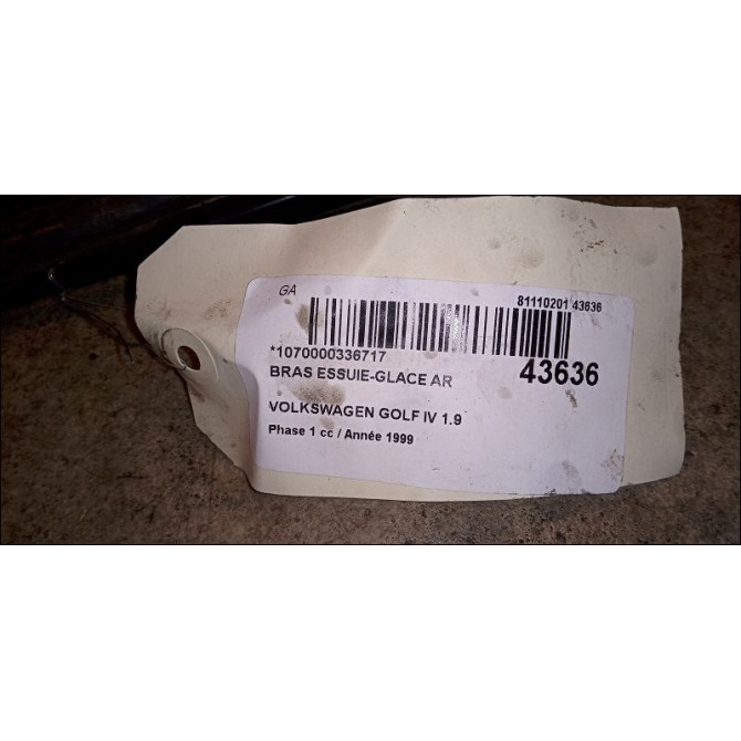 Bras essuie-glace arrière occasion VOLKSWAGEN GOLF IV GOLF IV Phase 1 1998-01-01->2005-06-30 1.9 TDI 110ch 1J6955707A 2