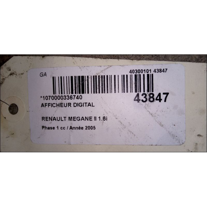 Afficheur digital occasion RENAULT MEGANE II Phase 1 09-2003->12-2005 1.6i 113ch 3
