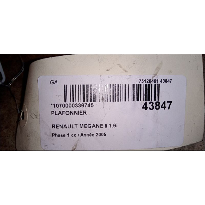 Plafonnier occasion RENAULT MEGANE II Phase 1 09-2003->12-2005 1.6i 113ch 8200073234 3