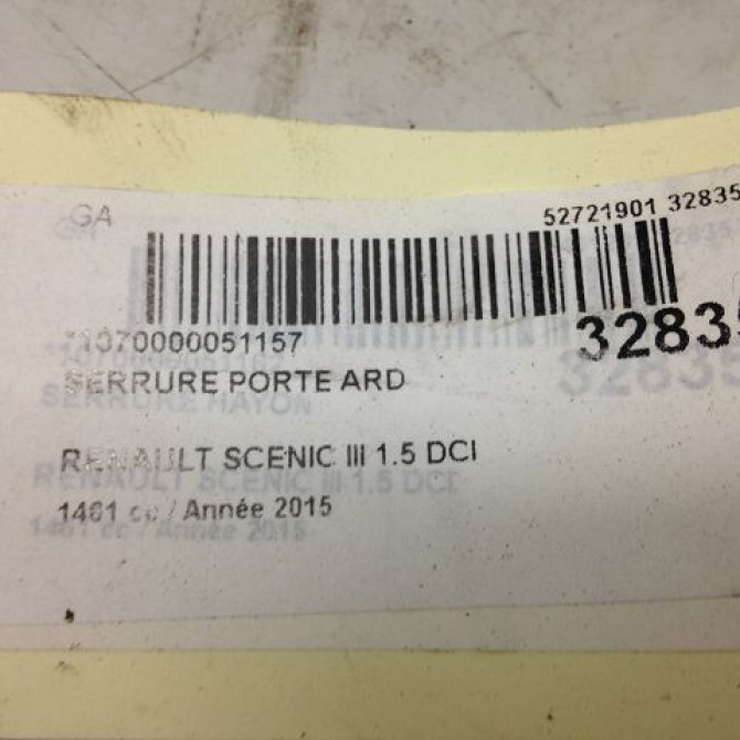Serrure porte ard occasion RENAULT SCENIC III Phase 3 04-2013->... 1.5 DCI 110ch 825020033R 5