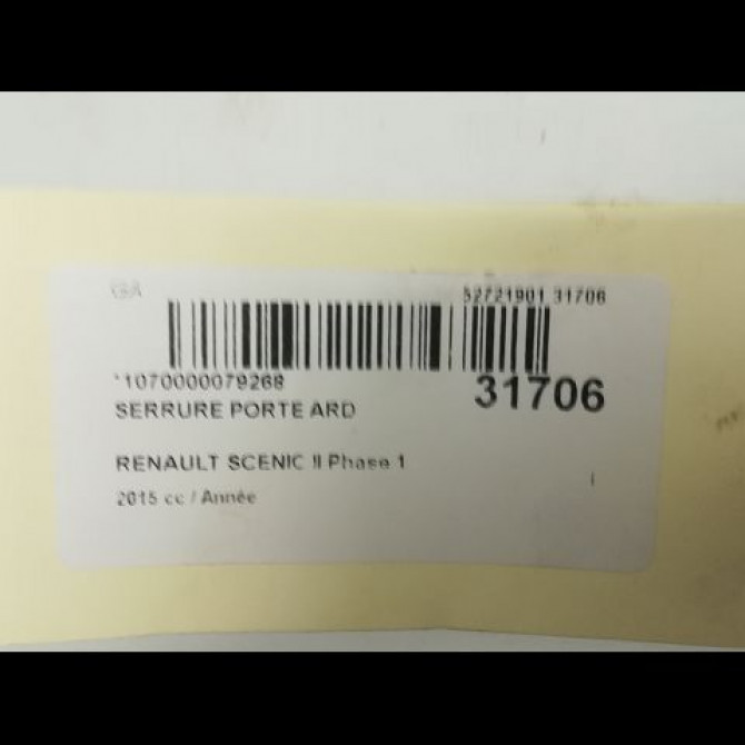 Serrure porte ard occasion RENAULT SCENIC III Phase 3 04-2013->... 1.5 DCI 110ch 825020033R 5