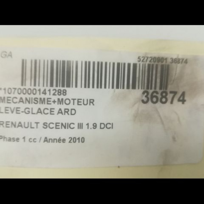 Mecanisme+moteur leve-glace ard occasion RENAULT SCENIC III Phase 1 04-2009->11-2011 1.9 DCI 130ch 827208148R 3