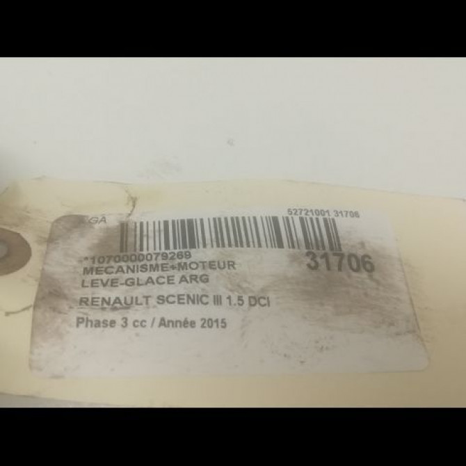 Mecanisme+moteur leve-glace arg occasion RENAULT SCENIC III Phase 3 04-2013->... 1.5 DCI 110ch 827216769R 3