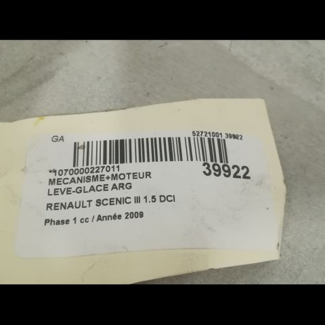 Mecanisme+moteur leve-glace arg occasion RENAULT SCENIC III Phase 1 04-2009->11-2011 1.5 DCI 105ch 827216769R 3