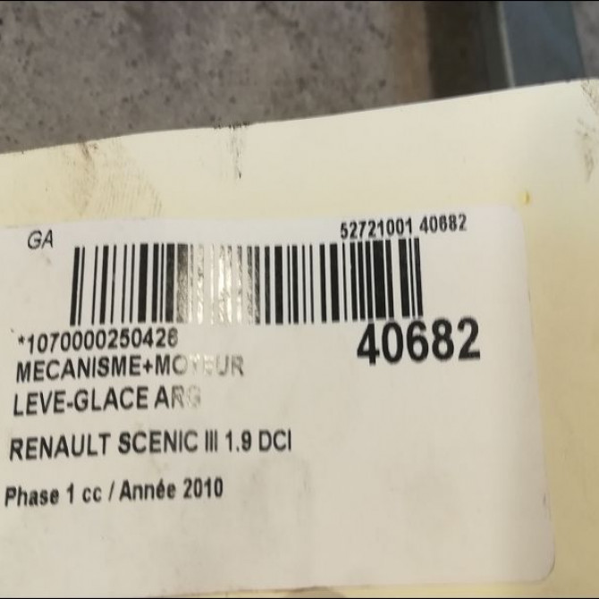 Mecanisme+moteur leve-glace arg occasion RENAULT SCENIC III Phase 1 04-2009->11-2011 1.9 DCI 130ch 827216769R 3