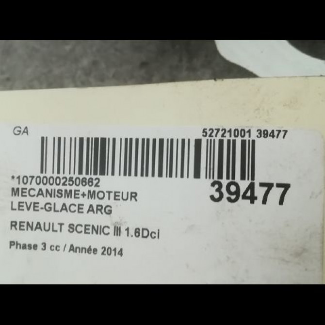 Mecanisme+moteur leve-glace arg occasion RENAULT SCENIC III Phase 3 04-2013->... 1.6Dci 130ch 827216769R 3
