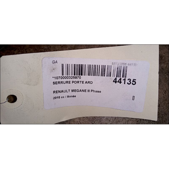 Serrure porte ard occasion RENAULT MEGANE III Phase 1 11-2008->01-2012 825020033R 5