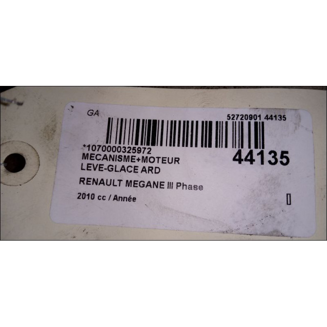 Mecanisme+moteur leve-glace ard occasion RENAULT MEGANE III Phase 1 11-2008->01-2012 827208148R 2