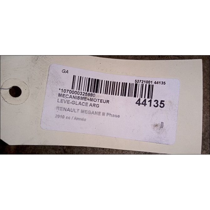 Mecanisme+moteur leve-glace arg occasion RENAULT MEGANE III Phase 1 11-2008->01-2012 827216769R 2