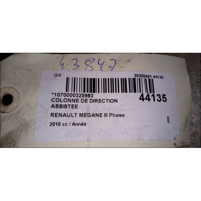Colonne de direction assistee occasion RENAULT MEGANE III Phase 1 11-2008->01-2012 488103777R 8
