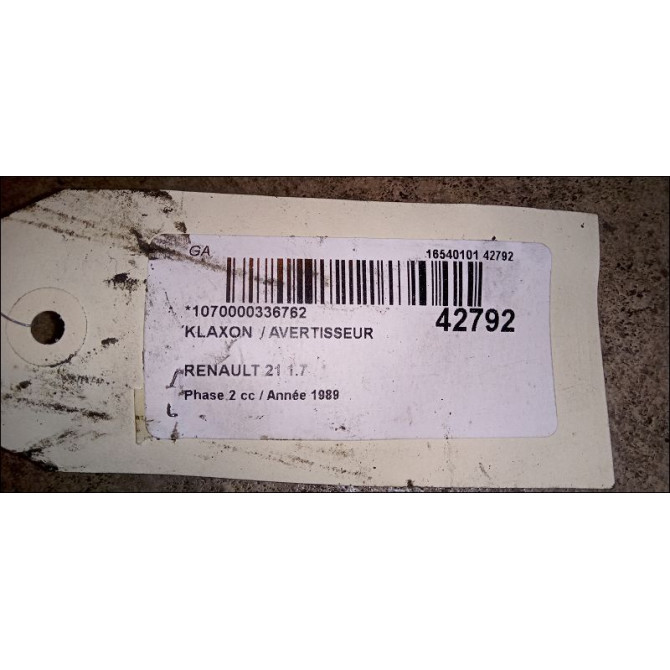 Klaxon  / avertisseur occasion RENAULT 21 Phase 2 07-1989->09-1994 1.7 7701349890 3