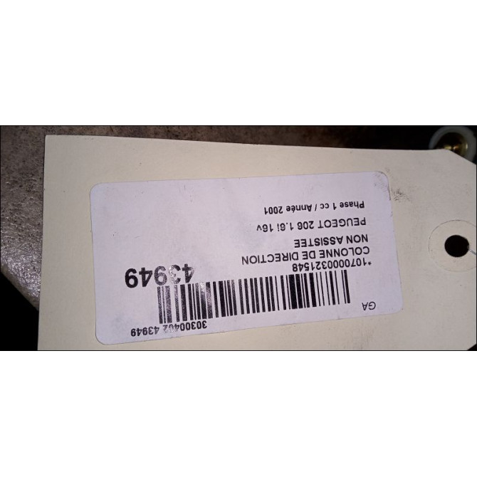 Colonne de direction non assistee occasion PEUGEOT 206 Phase 1 09-1998->03-2009 1.6i 16v 4123J9 3