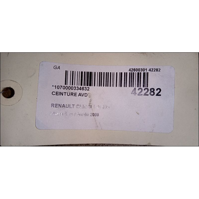 Ceinture avant droite occasion RENAULT CLIO III Phase 1 09-2005->03-2009 1.4i 16v 100ch 8200751504 2