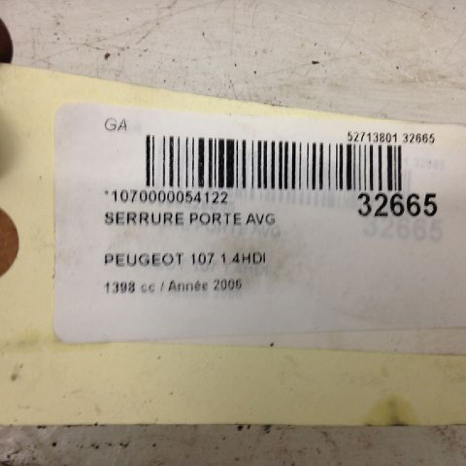 Serrure porte avg occasion PEUGEOT 107 Phase 1 06-2005->12-2008 1.4 HDI 9135T2 3