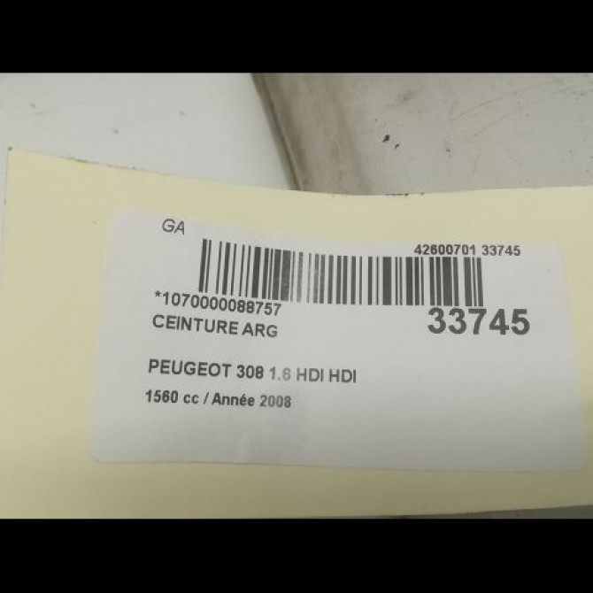 Ceinture arrière gauche occasion PEUGEOT 308 I Phase 1 09-2007->03-2011 1.6 HDI 16v 90ch BLUE LION 8975GX 4
