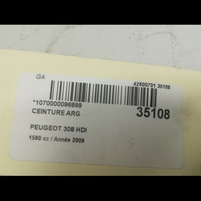 Ceinture arrière gauche occasion PEUGEOT 308 I Phase 1 09-2007->03-2011 1.6 HDI 16v 90ch 8975GX 3