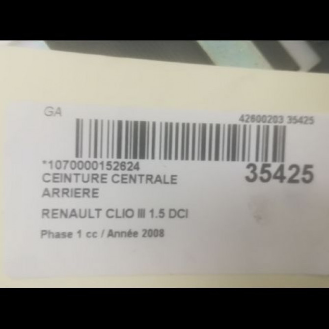 Ceinture centrale arriere occasion RENAULT CLIO III Phase 1 09-2005->03-2009 1.5 DCI 85ch 8200838238 4