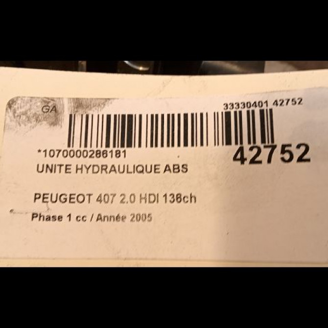 Unité hydraulique ABS occasion PEUGEOT 407 Phase 1 04-2004->07-2008 2.0 HDI 136ch 4541X4 4