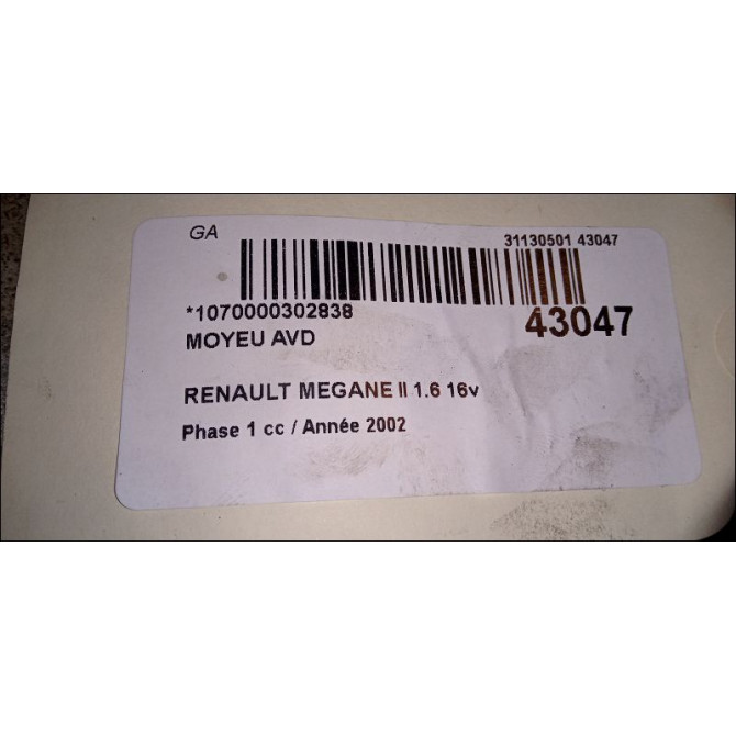 Moyeu avd occasion RENAULT MEGANE II Phase 1 09-2003->12-2005 1.6 16v 7701207677 3