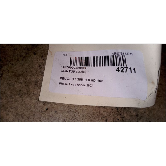 Ceinture arrière gauche occasion PEUGEOT 308 I Phase 1 09-2007->03-2011 1.6 HDI 16v 110ch 8975GX 2