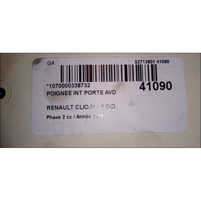 Poignee int porte avd occasion RENAULT CLIO IV Phase 2 08-2016->... 1.5 DCI 75ch 3