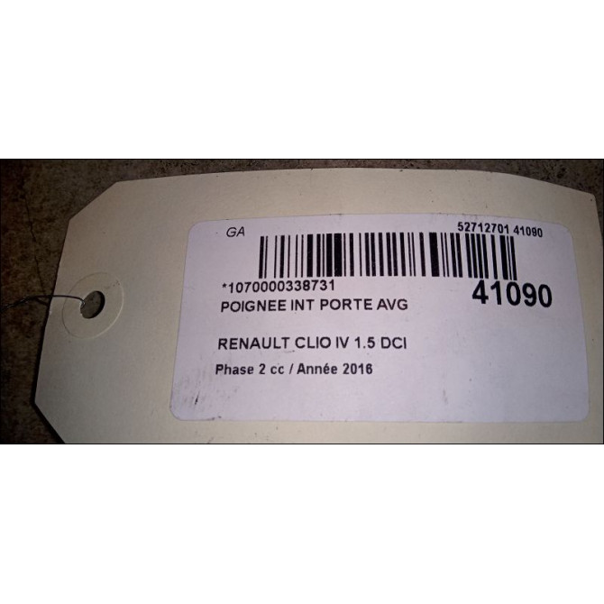 Poignee int porte avg occasion RENAULT CLIO IV Phase 2 08-2016->... 1.5 DCI 75ch 3