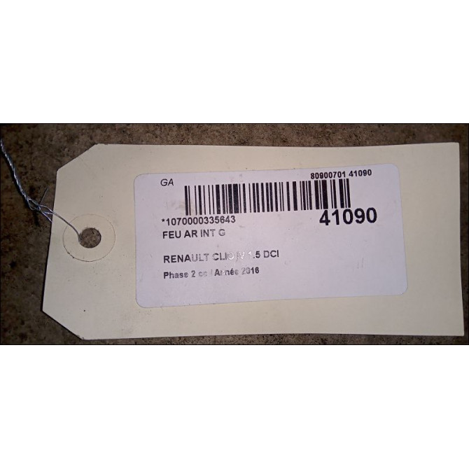 Feu arrière interieur gauche occasion RENAULT CLIO IV Phase 2 08-2016->... 1.5 DCI 75ch 3