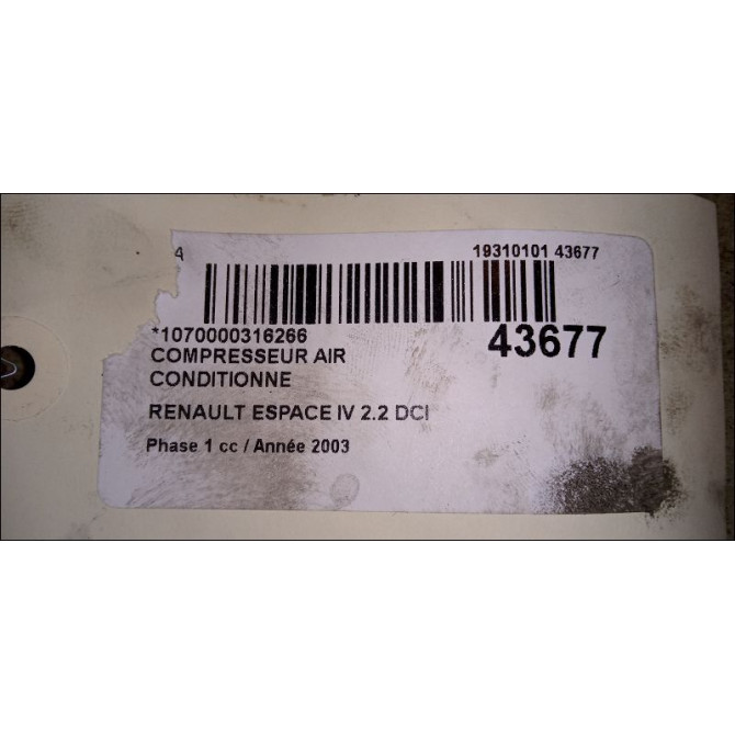 Compresseur air conditionne occasion RENAULT ESPACE IV Phase 1 09-2002->03-2006 2.2 DCI 8200677870 4