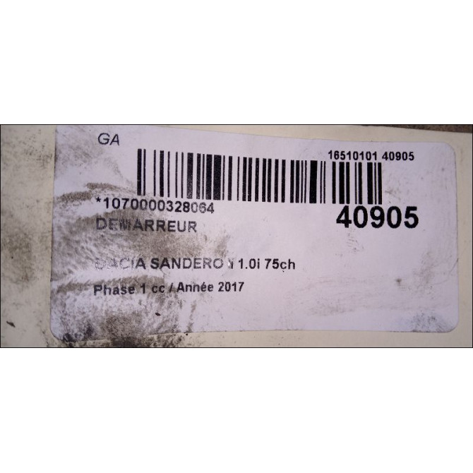 Démarreur occasion DACIA SANDERO II Phase 1 10-2012->... 1.0i 75ch 233002596R 5