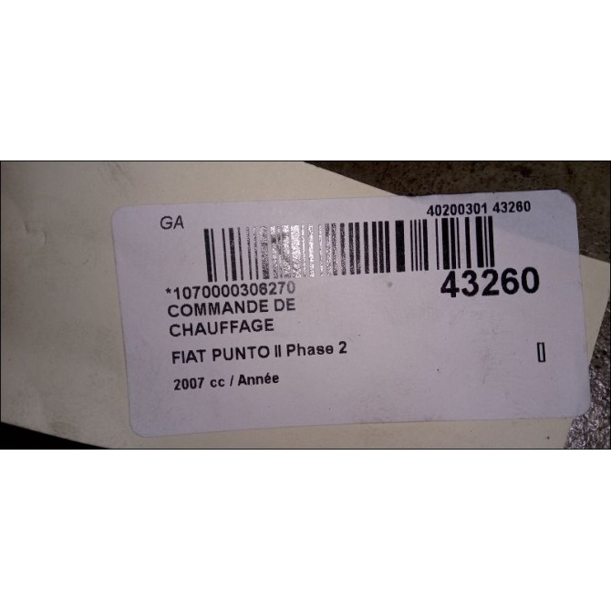 Commande de chauffage occasion FIAT PUNTO II Phase 2 05-2003->10-2009 46770822 4