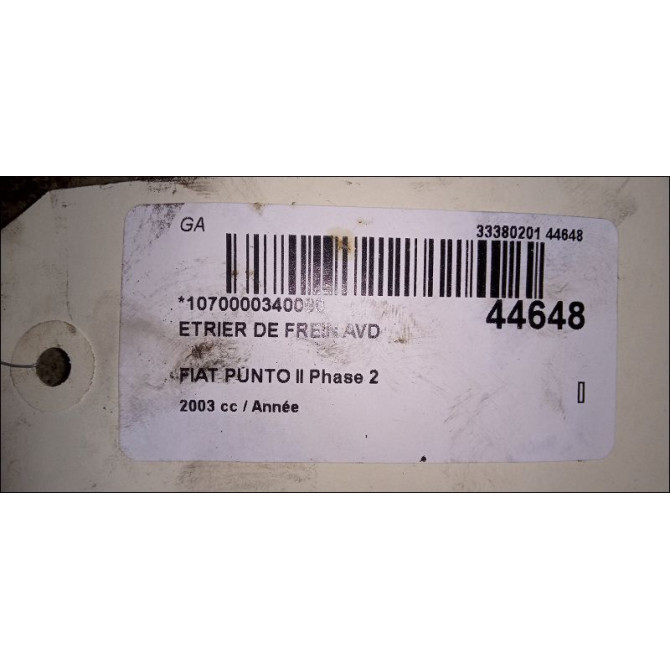 Etrier de frein avant droit occasion FIAT PUNTO II Phase 2 05-2003->10-2009 77364922 3