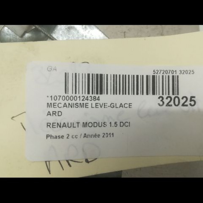 Mecanisme leve-glace arrière droit occasion RENAULT MODUS Phase 2 01-2008->12-2012 1.5 DCI 75ch 8200219259 4