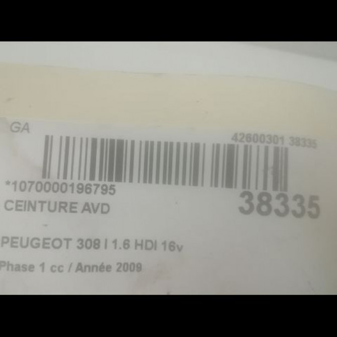 Ceinture avant droite occasion PEUGEOT 308 I Phase 1 09-2007->03-2011 1.6 HDI 16v 90ch 8975K5 5