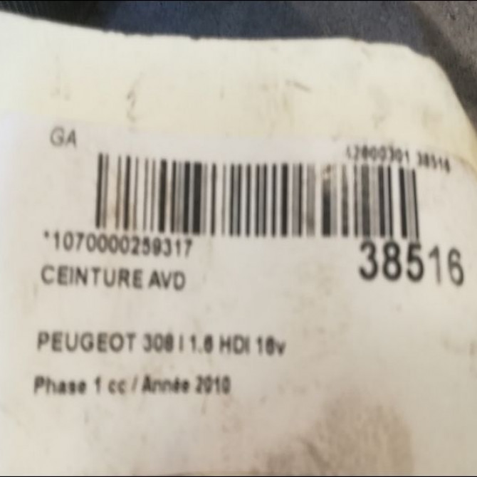 Ceinture avant droite occasion PEUGEOT 308 I Phase 1 09-2007->03-2011 1.6 HDI 16v 90ch 8975K5 5