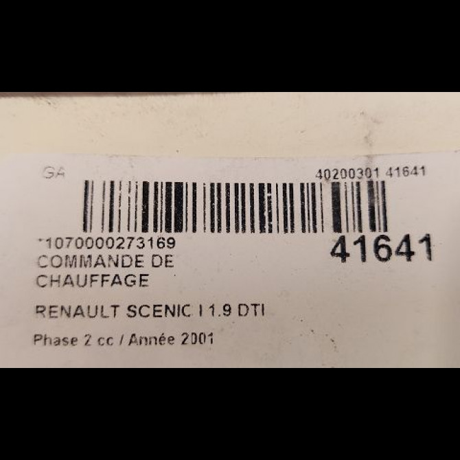 Commande de chauffage occasion RENAULT SCENIC I Phase 2 08-1999->06-2003 1.9 DTI 80ch 3