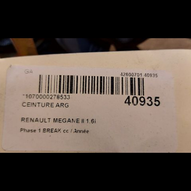 Ceinture arrière gauche occasion RENAULT MEGANE II Phase 1 04-1995->04-1999 1.6i 113ch 8200562496 5