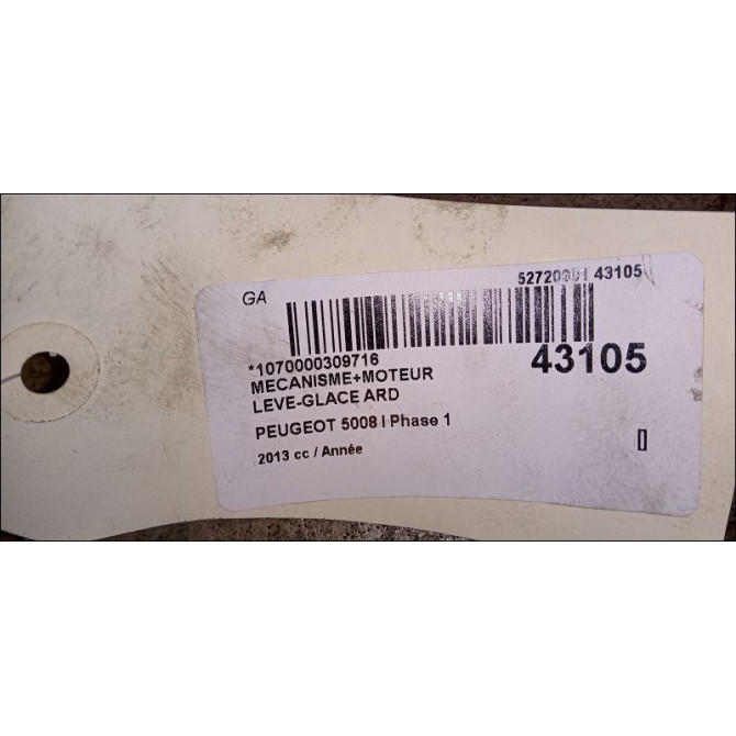 Mecanisme+moteur leve-glace ard occasion PEUGEOT 5008 I Phase 1 11-2009->12-2013 1607674980 4