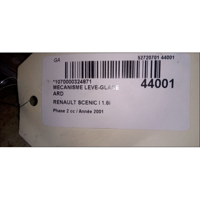 Mecanisme leve-glace arrière droit occasion RENAULT SCENIC I Phase 2 08-1999->06-2003 1.6i 107ch 7700437155 3