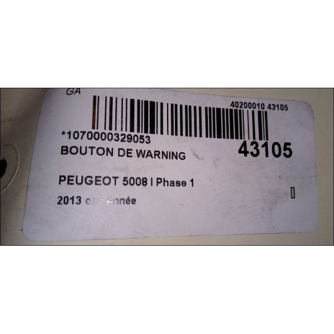 Bouton de warning occasion PEUGEOT 5008 I Phase 1 11-2009->12-2013 3
