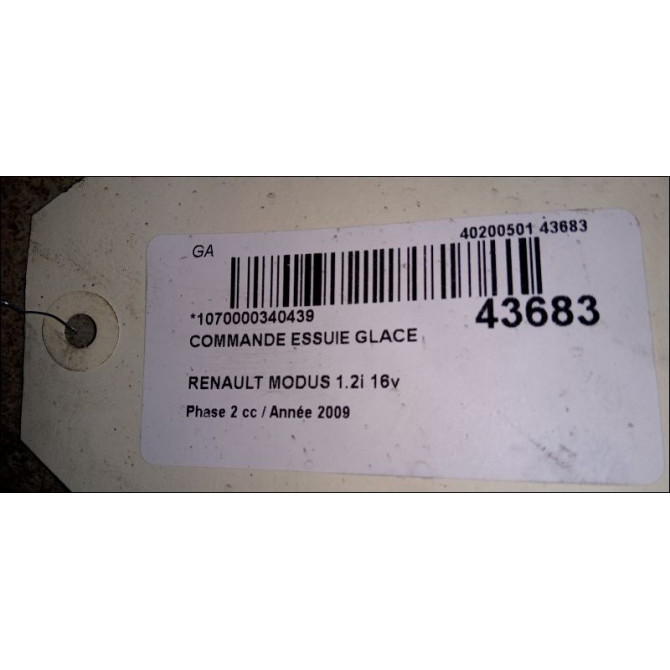 Commande essuie glace occasion RENAULT MODUS Phase 2 01-2008->12-2012 1.2i 16v 75ch 3